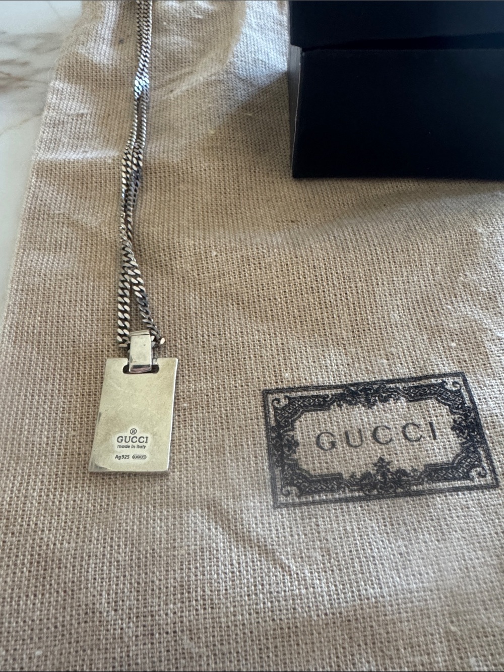 Gucci Silver-Tone  Pendant Necklace with Red-Green Stripe and keychain dust bag - Picture 2 of 7